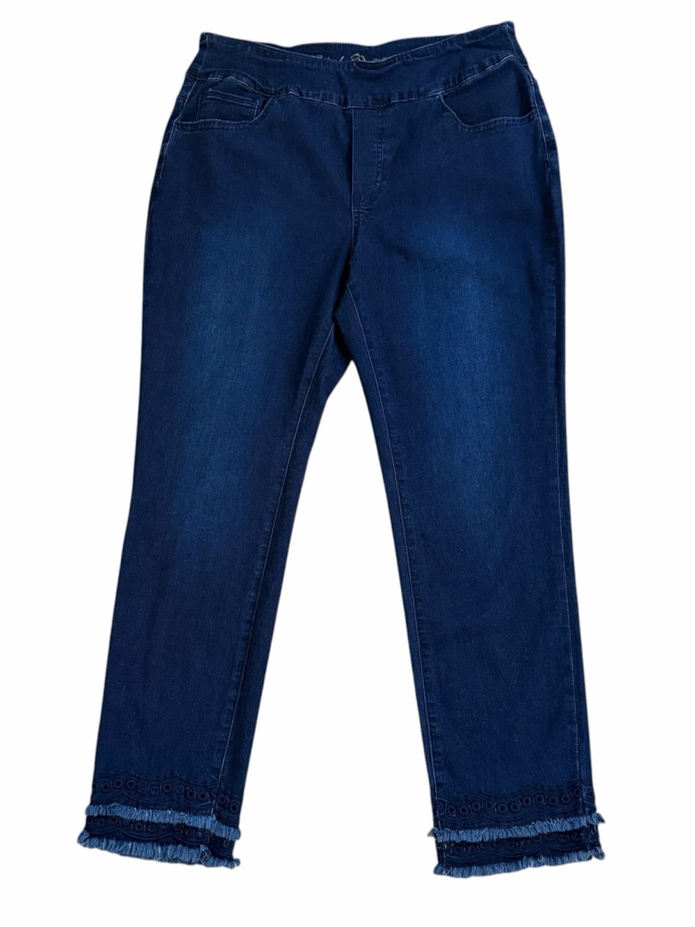 Ethyl Clothing Stretch Pull On Frayed Hem Eyelet Crop Jeans Size 12